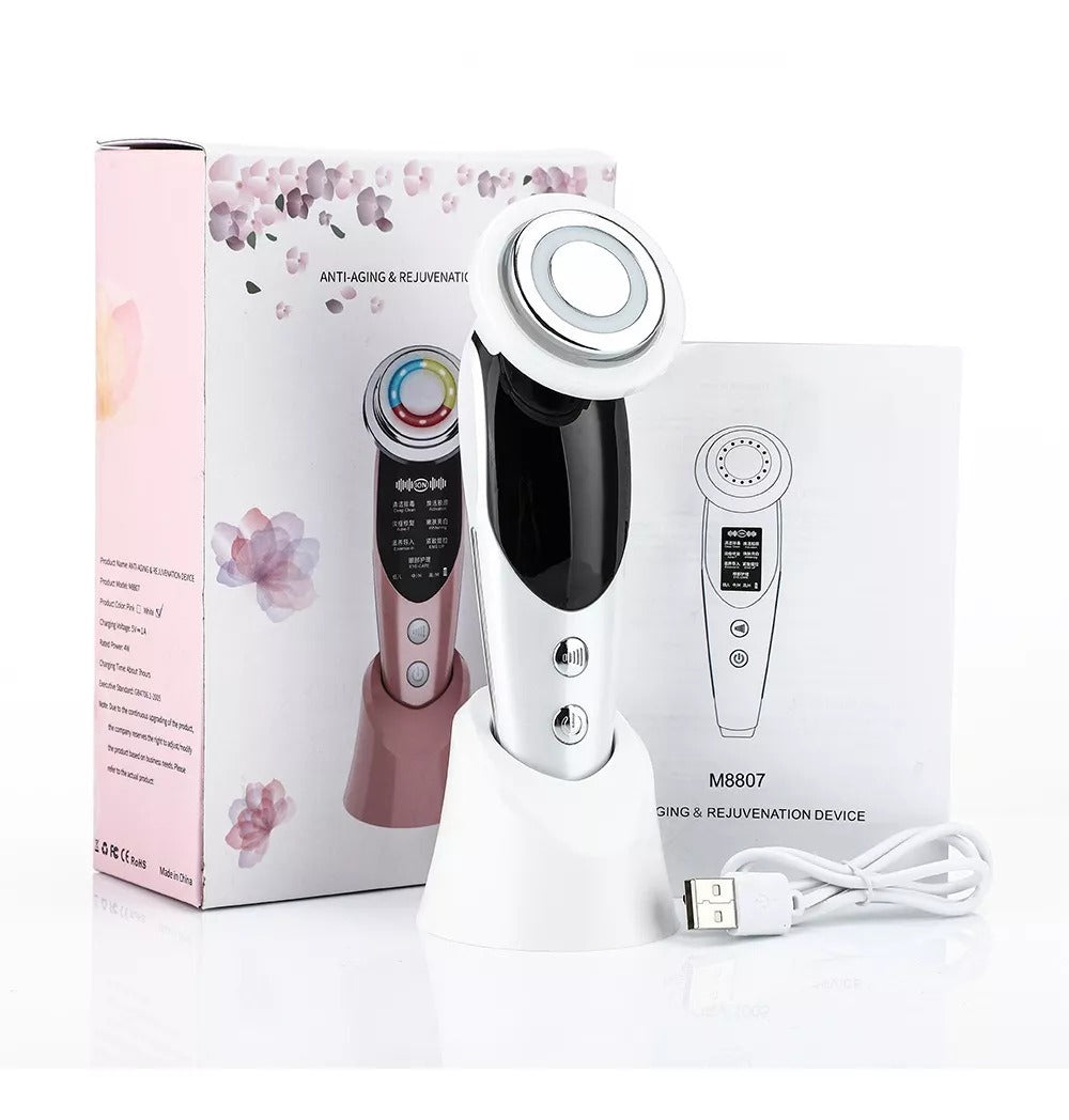 Masajeador facial con frío y calor antiarrugas blanco